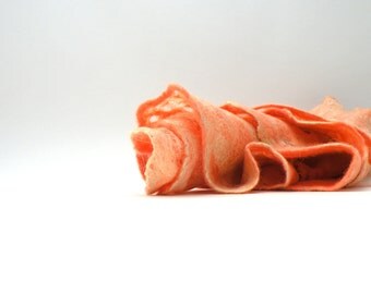 Cobweb wet felted merino wool and silk peach pastel scarf - felted scarf - autumn scarf - autumn fall fashion - ready to ship