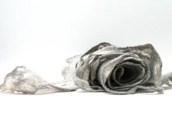 Women scarf - Wool and silk scarf - grey cobweb wet felted scarf - weddings accsessorie - made to order