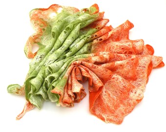 Cobweb wet felted merino wool and silk orange green scarf - felted scarf - winter autumn fall fashion - autumn scarf - made to order