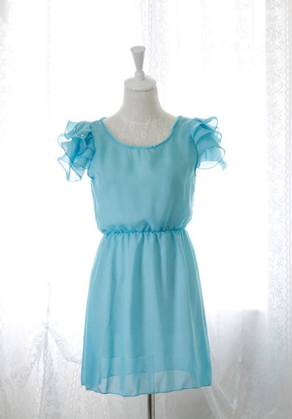 Alice in wonderland dress chiffon ruffles layer cap sleeves