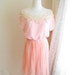 Sweet romantic cream crocheting lace neckline baby pink pleated chiffon dress stretch shoulder pale airy