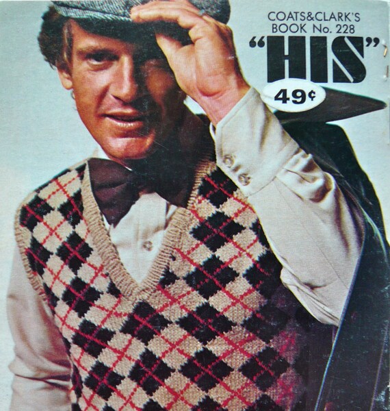 mens sweater knitting pattern booklet 228 Coats and Clark His