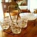 White-and-Brass Shabby Chic Vintage Serving Set--2-Tier Milkglass Server, 4 Coordinating Glasses (w/ Caddy), Heart-and-Arrow Cocktail Spears