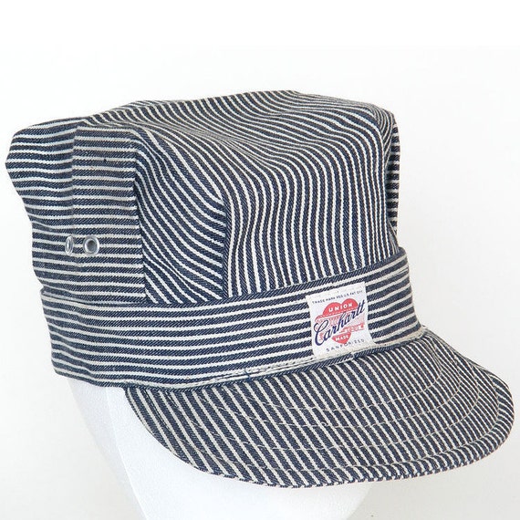 Items similar to 40s 50s CARHARTT Vintage Railroad Stripe Engineer Cap ...