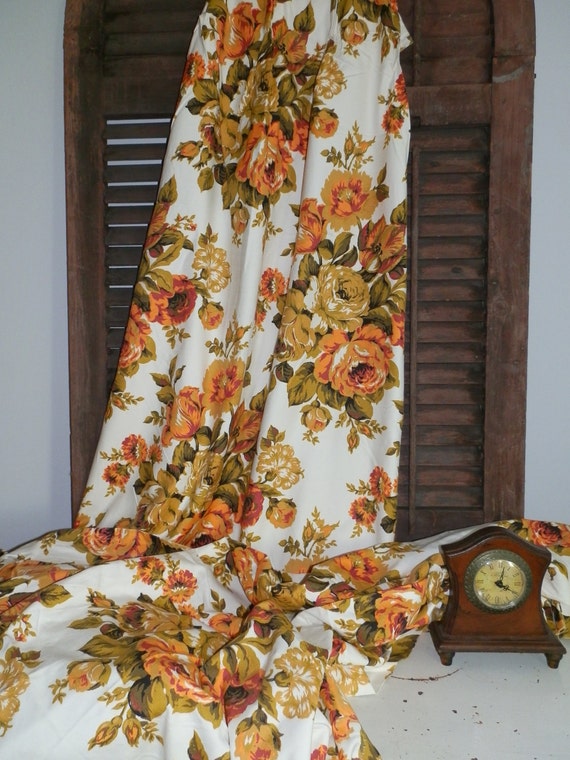 vintage floral drapes pinch pleated cabbage roses