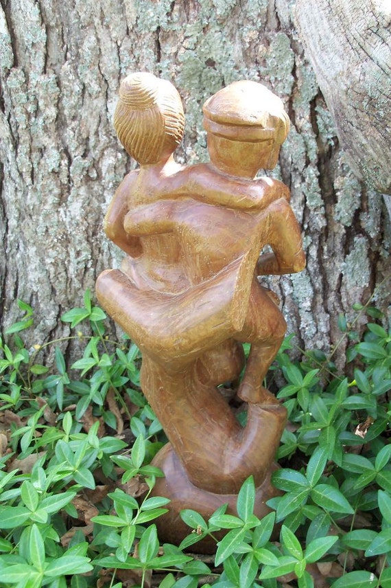Carved Fertility Statue South East Asian Man & Woman Wooden