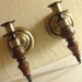 Vintage Pair of Candle Sconces Wooden and Metal Brass Finish Medium Tone Wood