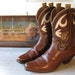 Men's 40's GENE AUTRY All Leather High Heel Pee Wee Cowboy Boots with Inlaid Floral, size 10 D