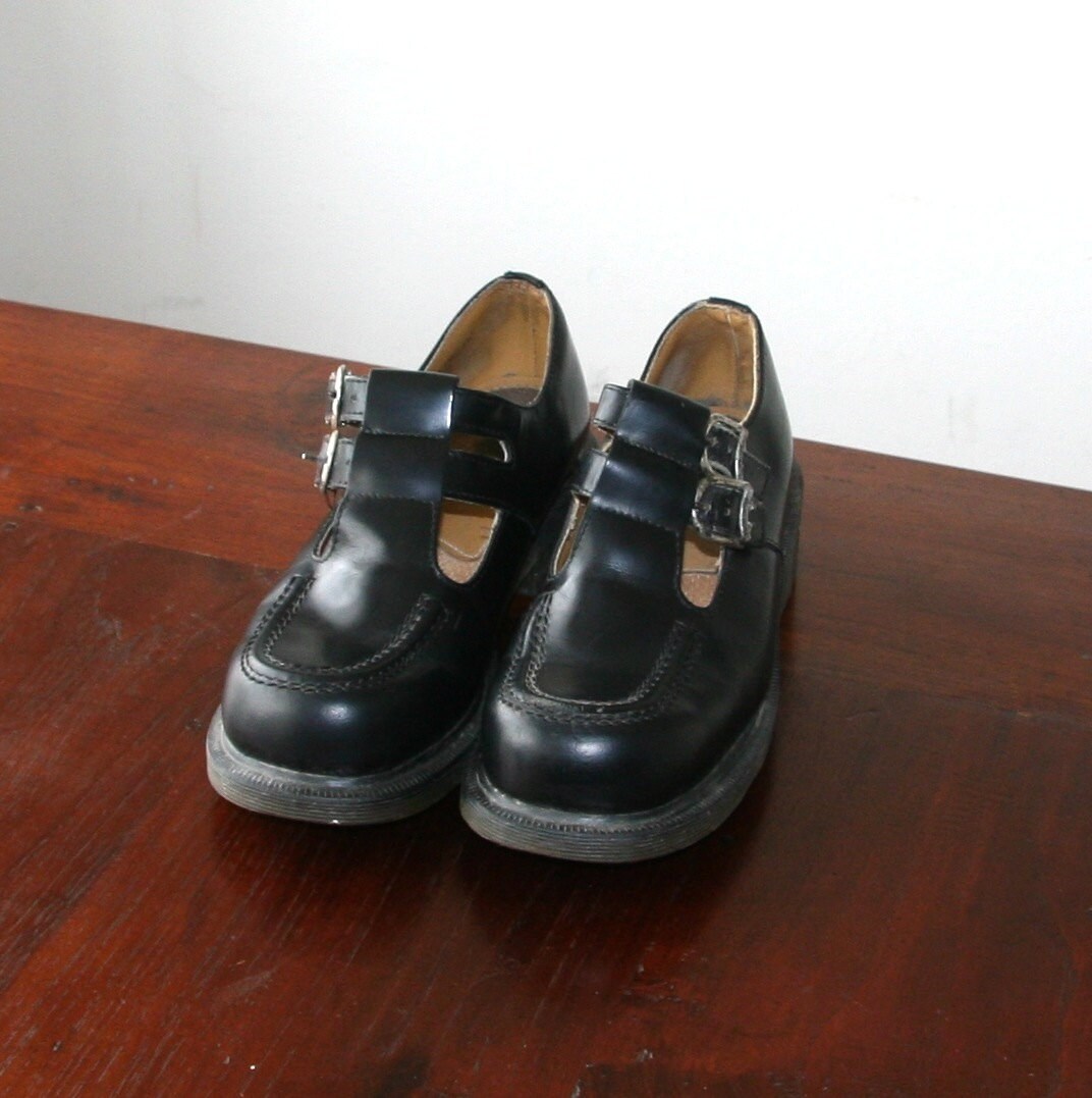 Vintage 80s Dr. Marten Black T Strap Mary Jane Shoes Sz 7