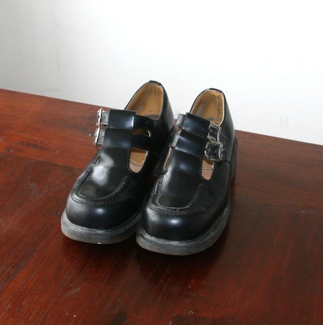 Vintage 80s Dr. Marten Black T Strap Mary Jane Shoes Sz 7