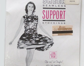 Vintage 60s Lycra Sheer Seamless Support Stockings Nylons Size C 10.5 - 11 Beigetone