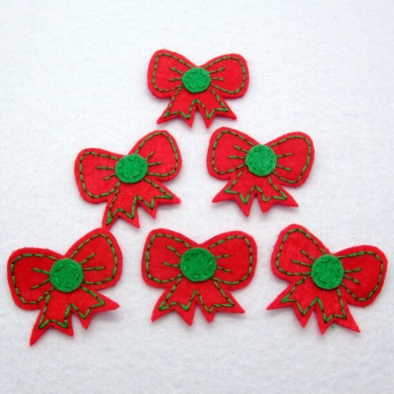 Handmade Christmase bow felt appliques set of 6 pcs G027