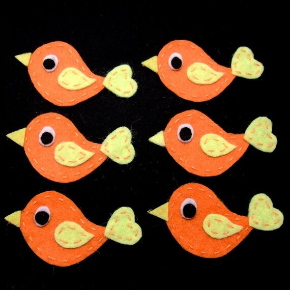 Items similar to Handmade lovely bird felt appliques set of 6 pcs