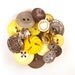 Button Brooch Felted Yellow and Grey Silver Lemon