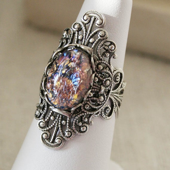 Items similar to DAYBREAK Victorian fantasy cocktail ring with glass ...