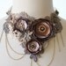 TEA TIME romantic Victorian style lace bib statement necklace in shades of brown, ooak