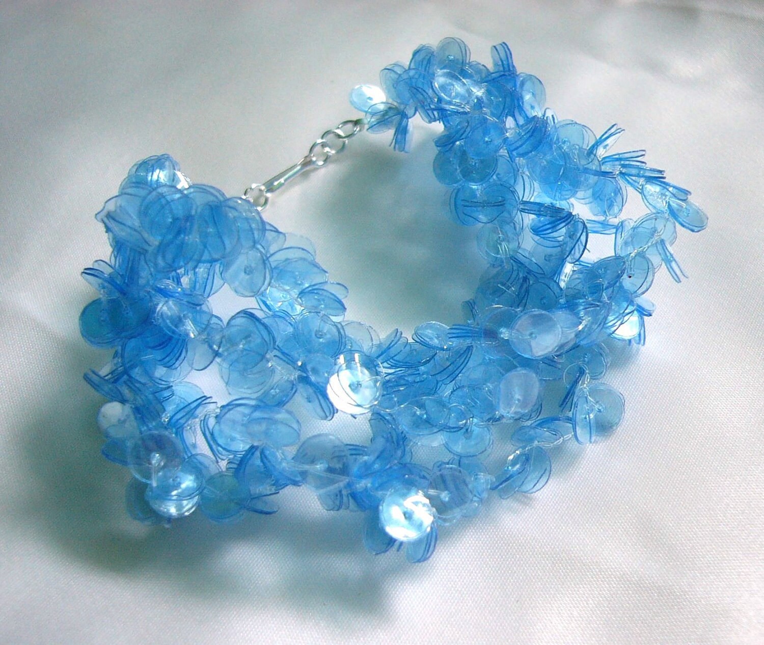 Recycled plastic bottle blue bracelet sea blue sequins