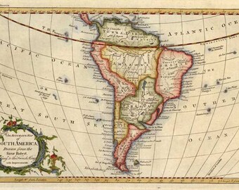 South America c1770. Antique Map of South America by Rollos - MAP PRINT