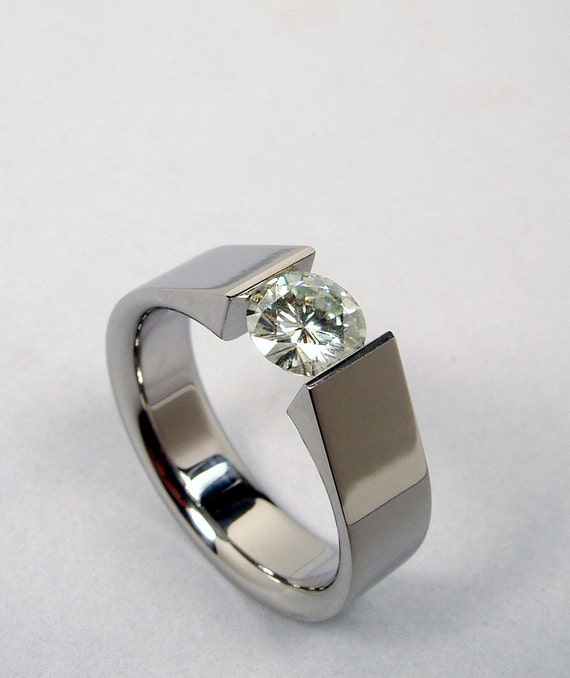 Items similar to Moissanite Titanium Tension-Set Engagement Band ...