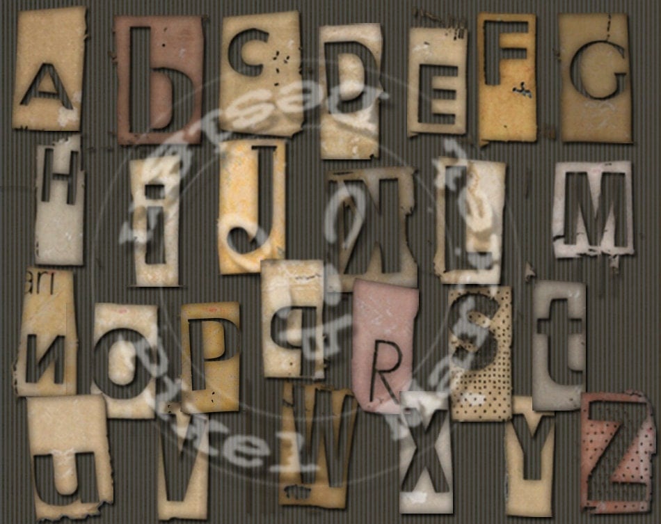 GRUNGE Industrial Alpha Clipart Digital ALPHABET Ransom Note