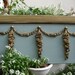 Ornate,old green/gilt,French-painted,roses swags pediment/header.Wooden.