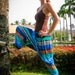 Thai Harem Pants in Cotton, Multicolor Wide Blue Tint HORIZONTAL Stripes(S-XL) one size fits all