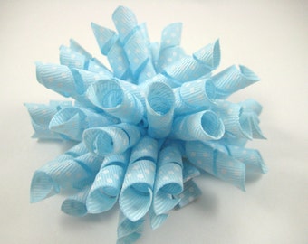 Blue Polka Dot Korker Bow - Blue Hair Bow - Korker Hair Clip - Light Blue Hair Bow - Korker Bow