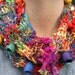 Reduced Hand Knit Multi Color Scarf, named Mardi Gras, in red, green, and yellow and multi color , handspun hand dyed yarns