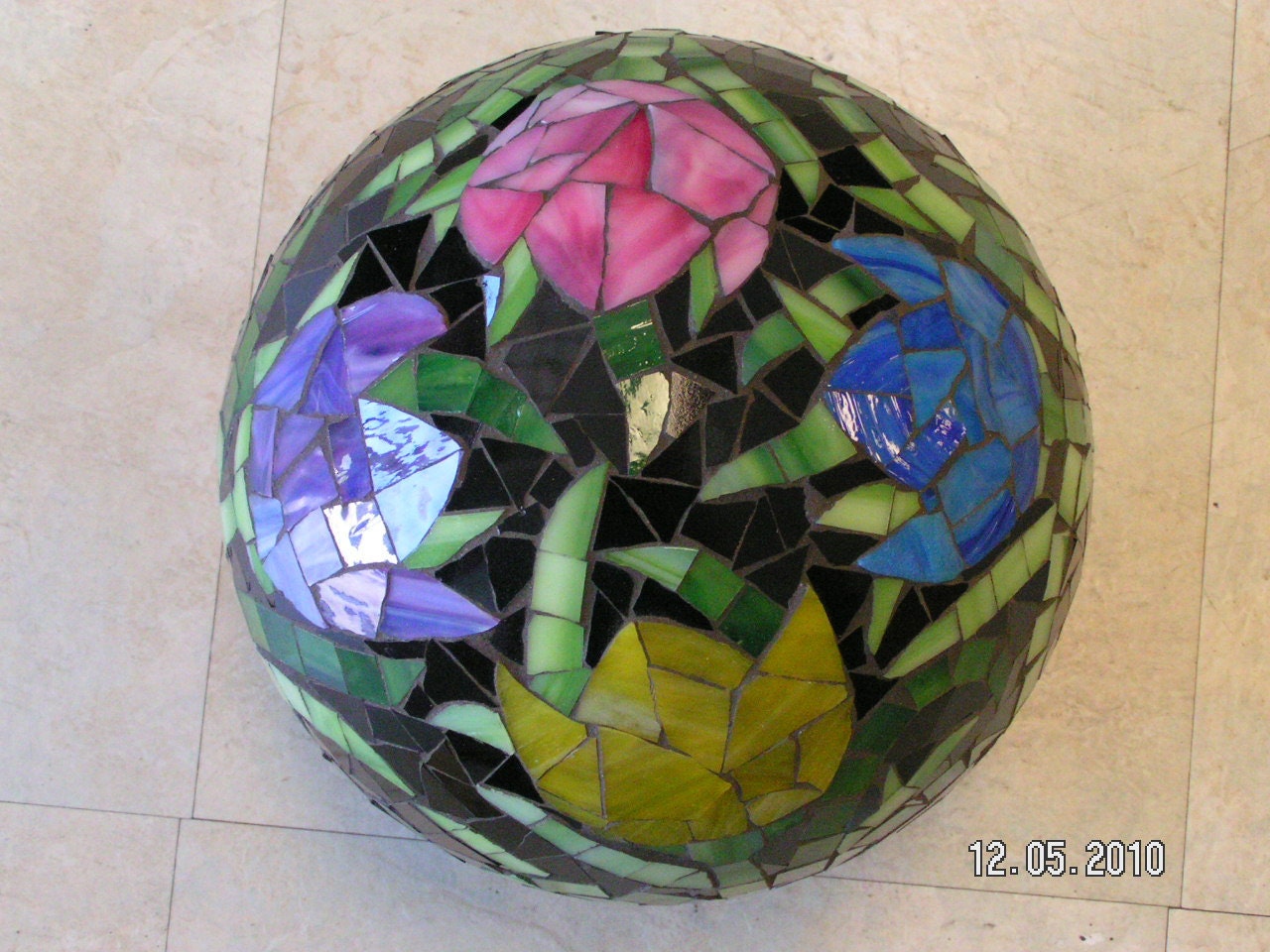 Stained glass mosaic garden gazing ball