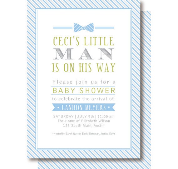 Little Man Baby Shower Invitations, Blue and Gray Bow Tie Invitation 