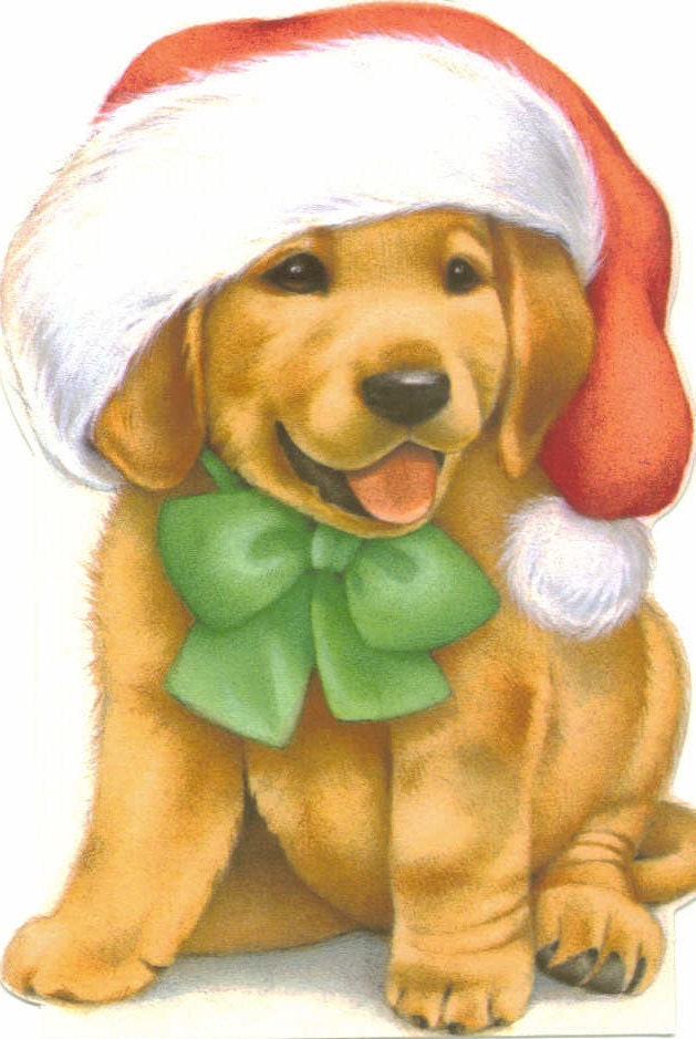 Vintage Christmas Card UNUSED Santa Puppy Hallmark
