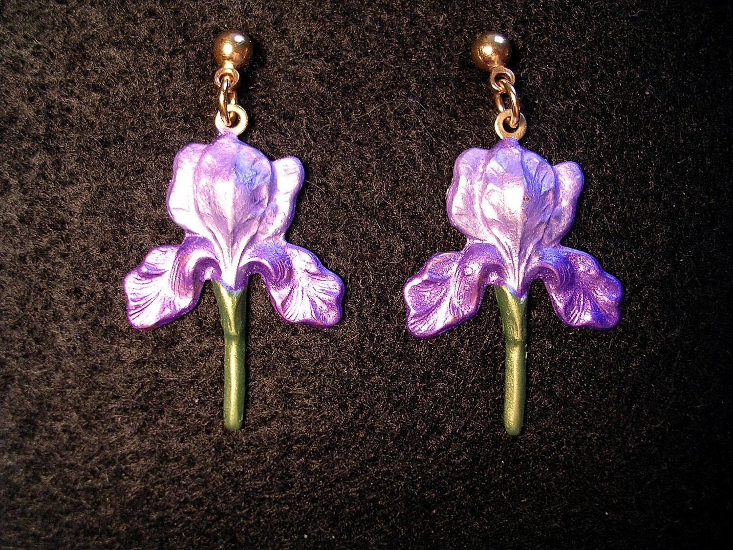 Iris Earrings. Hand Painted.