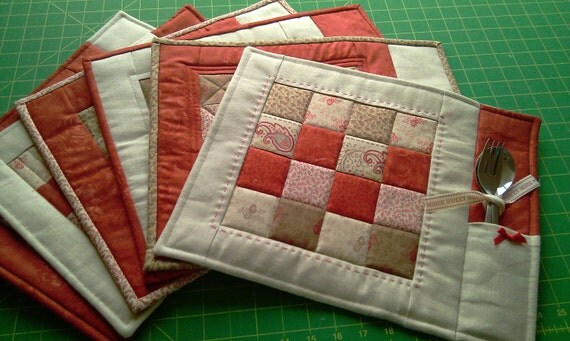 pdf pattern for 6 quilted placemats coasters by