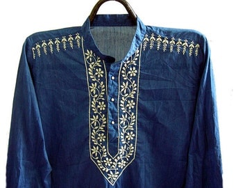 Romantic viking tunic Blue shirt men's kurta gift for him long sleeved tunic top in salwar kameez kurta pattern embroidery designs gift