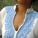 White Indian Hand Embroidered Kurta Tunic Womens Kameez 48" Chikankari Cotton Fabric Boho Top