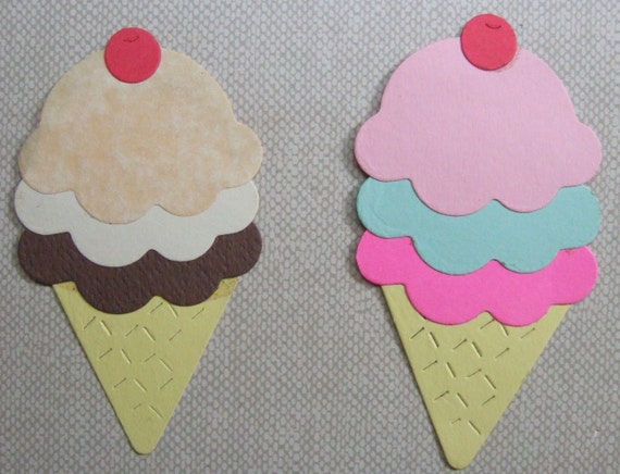 Paper Pieced Triple Scoop Ice Cream Cone Die Cuts Set of 6