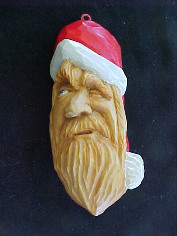 Hand Carved Wood Santa Ornament
