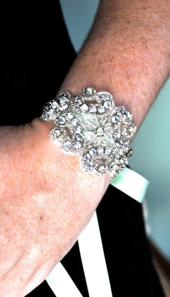 Navy Blue and Rhinestone Ribbon Headband