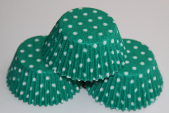 Green and White Polka Dot Standard or Mini Cupcake Baking Cups Il_570xn