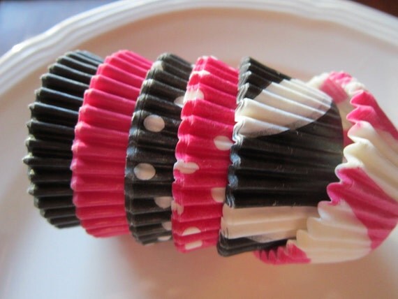Assorted Hot Pink & Black Cake Pop - Candy Cup - Mini or Standard Baking Liners Il_570xn