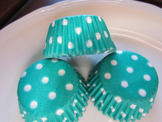Jade Green with White Dot Baking Cupcake Cups Standard or Mini Il_570xn