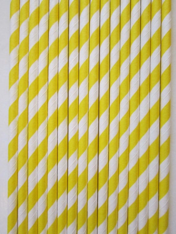 25 Retro Vintage Striped Yellow Paper Straws Il_570xn
