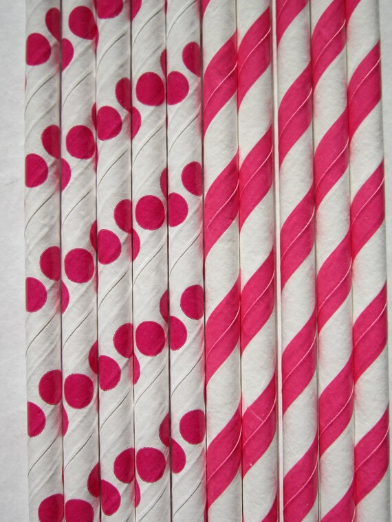 50 Striped & Polka Dot Hot Pink Vintage Retro Paper Drinking Straw Il_570xn
