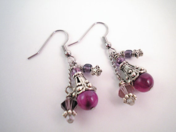 Purple Star Chandelier Earrings with Silver by stylizeddesigns