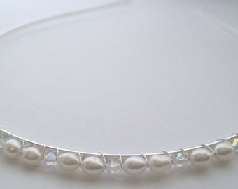 Pearl Grecian Swarovski Crystal & Freshwater Pearl Simply Divine Tiara - perfect for a Bride or Bridesmaid or Prom