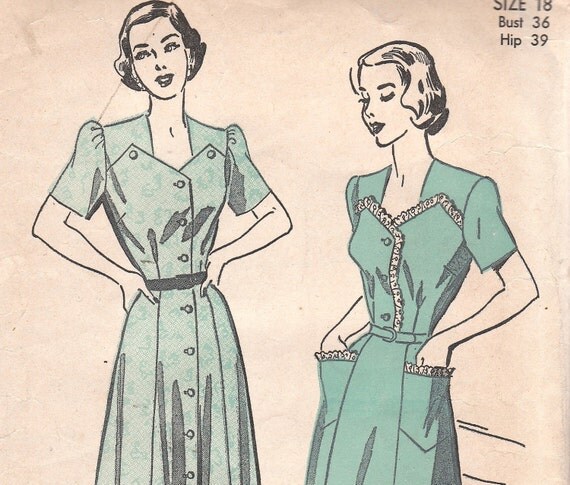 1940s Vintage Dress Pattern Advance 5025 Size 18