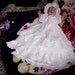 Heirloom Quality Hand Crocheted and beaded christening / baptism gown, With matching bonnet, booties, bottle cover, and slip