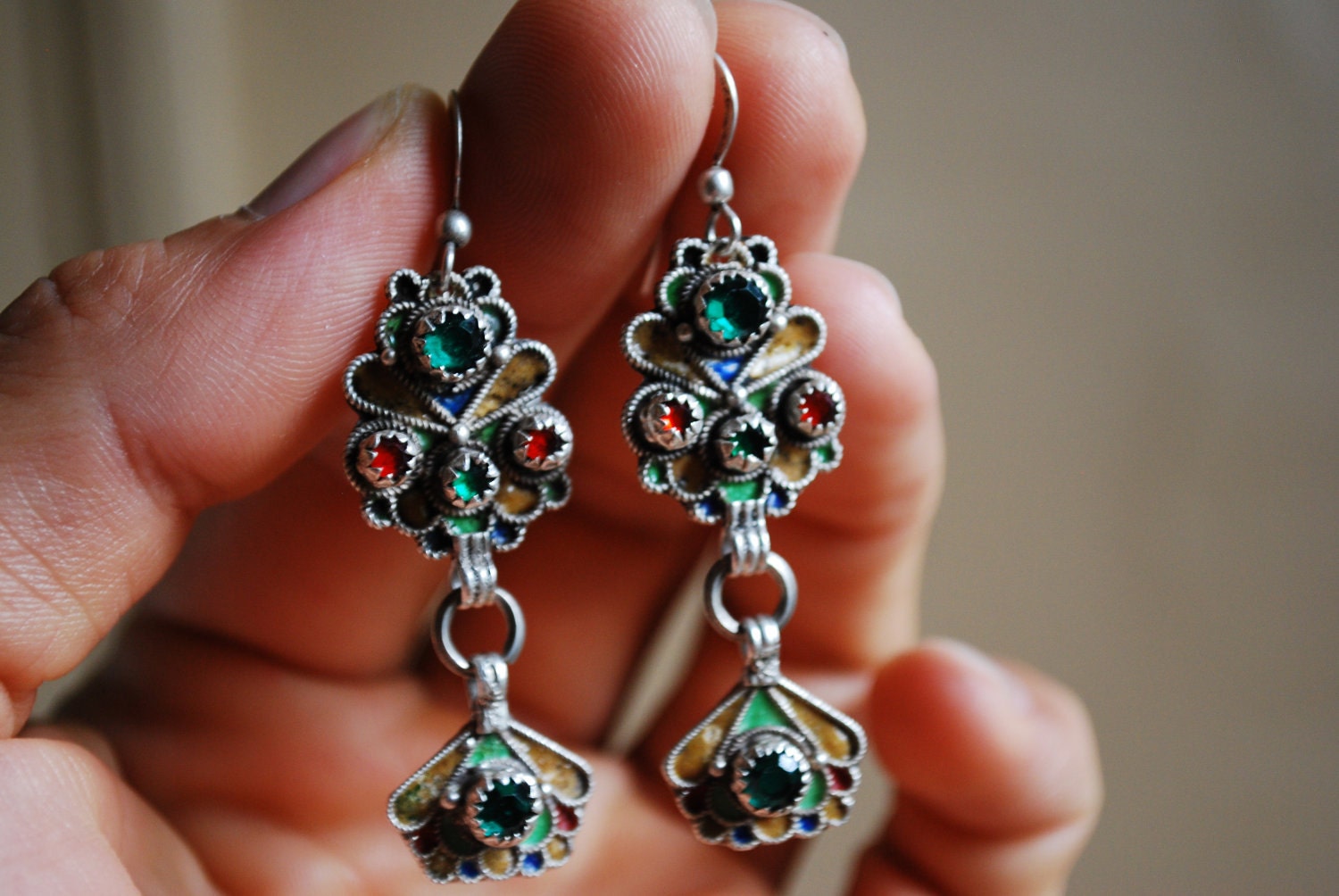 Antique SILVER MOROCCAN EARRINGS Long Dangle Earrings