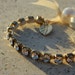 Swarovski Crystal Wrapped Bronze Metal Chain Bracelet with Gold Leaf Charm and Pearl Closure