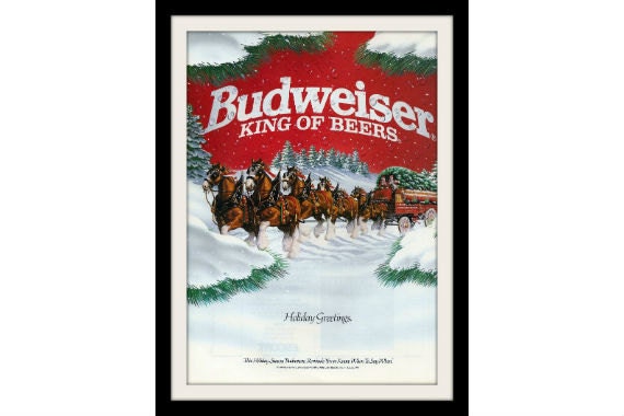 BUDWEISER Beer Christmas Art Ad Holiday Greetings by StillsofTime